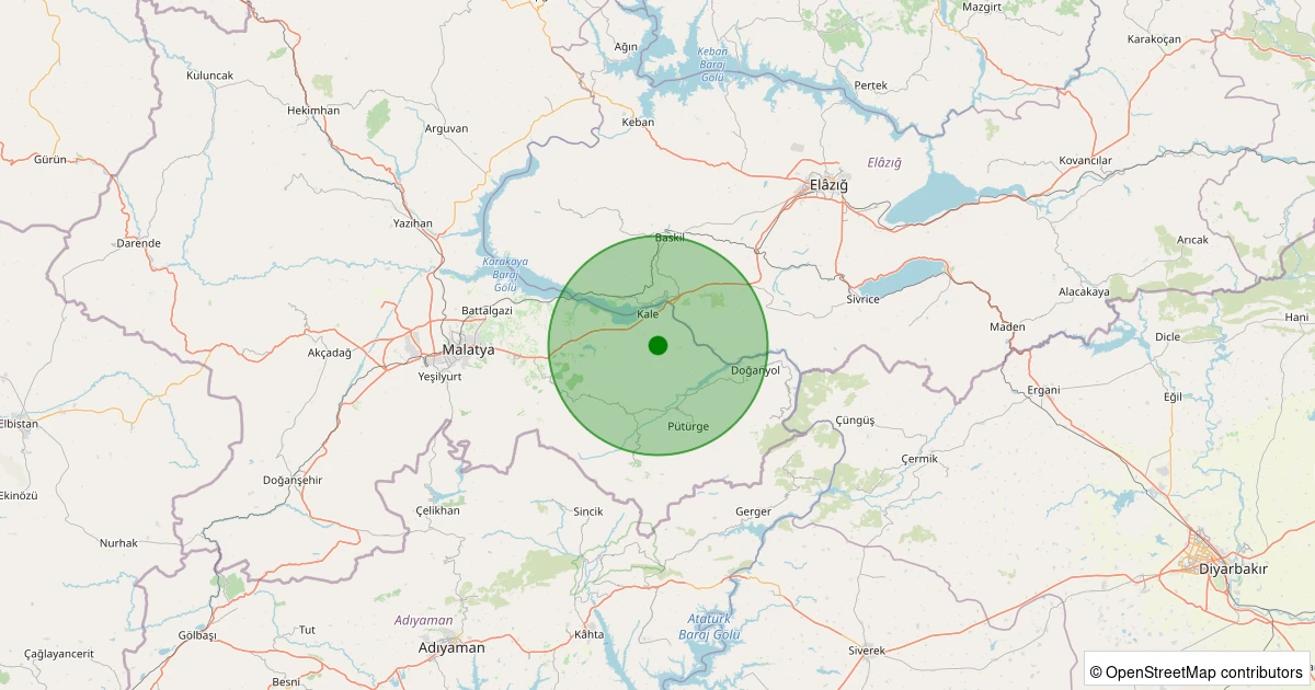 31 Ekim 2025 saat 12:21 - Kale - Kozluk Köyü - 1.00ML depreminin harita gösterimi