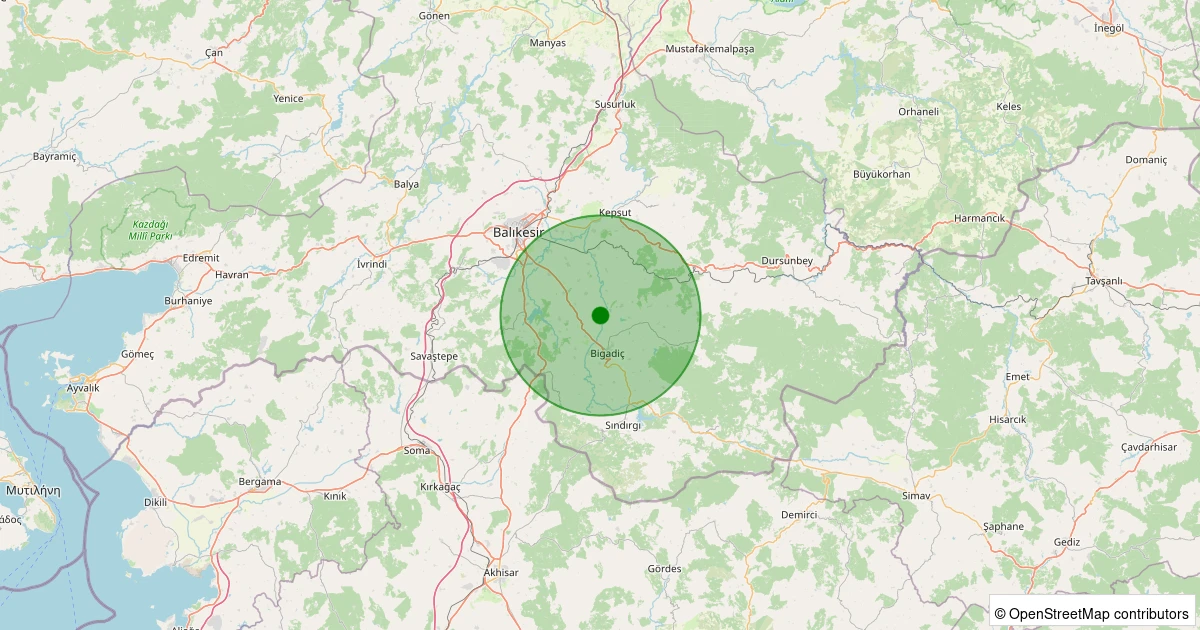 31 Ekim 2025 saat 12:44 - Bigadiç - Değirmenli - 1.30ml depreminin harita gösterimi