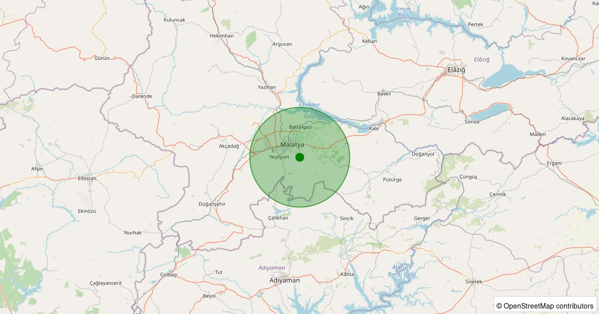 31 Ekim 2025 saat 13:46 - Battalgazi - Karagöz Köyü - 1.40ml depreminin harita gösterimi