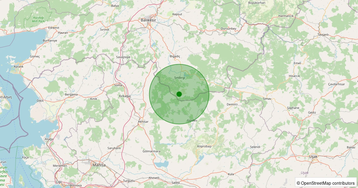 31 Ekim 2025 saat 16:20 - Sındırgı - Kınık - 1.40ml depreminin harita gösterimi