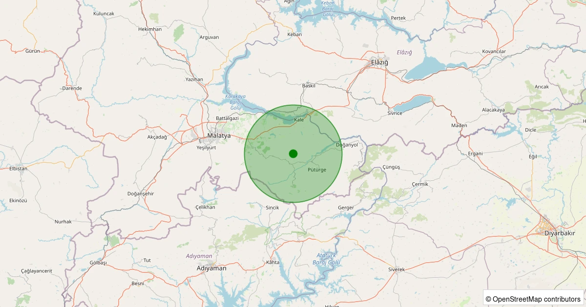 31 Ekim 2025 saat 16:36 - Pütürge - Balpınarı Köyü - 1.60ml depreminin harita gösterimi