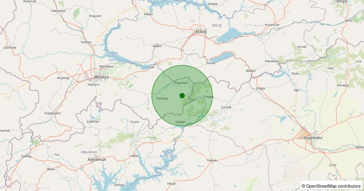 31 Ekim 2025 saat 18:44 - Pütürge - Yamaç Köyü - 1.00ml depreminin harita gösterimi