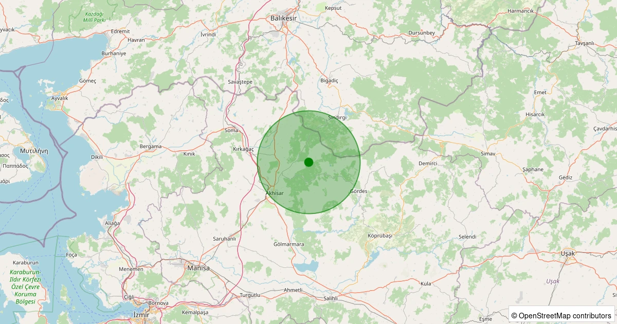 31 Ekim 2025 saat 09:08 - Akhisar - Pekmezci Köyü - 1.70ml depreminin harita gösterimi