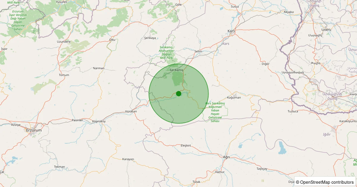 08 Ekim 2025 saat 08:42 - Sarıkamış - Karakurt Köyü - 2.10ml depreminin harita gösterimi