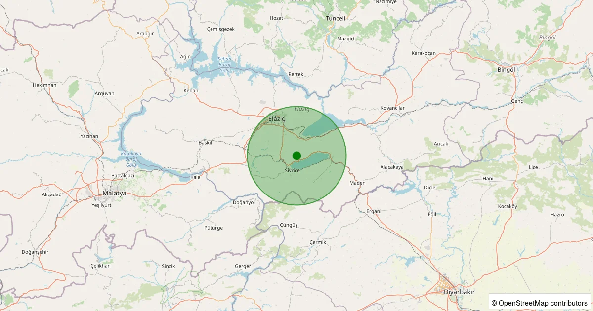 08 Ekim 2025 saat 07:24 - Sivrice - Güney Köyü - 1.90ml depreminin harita gösterimi