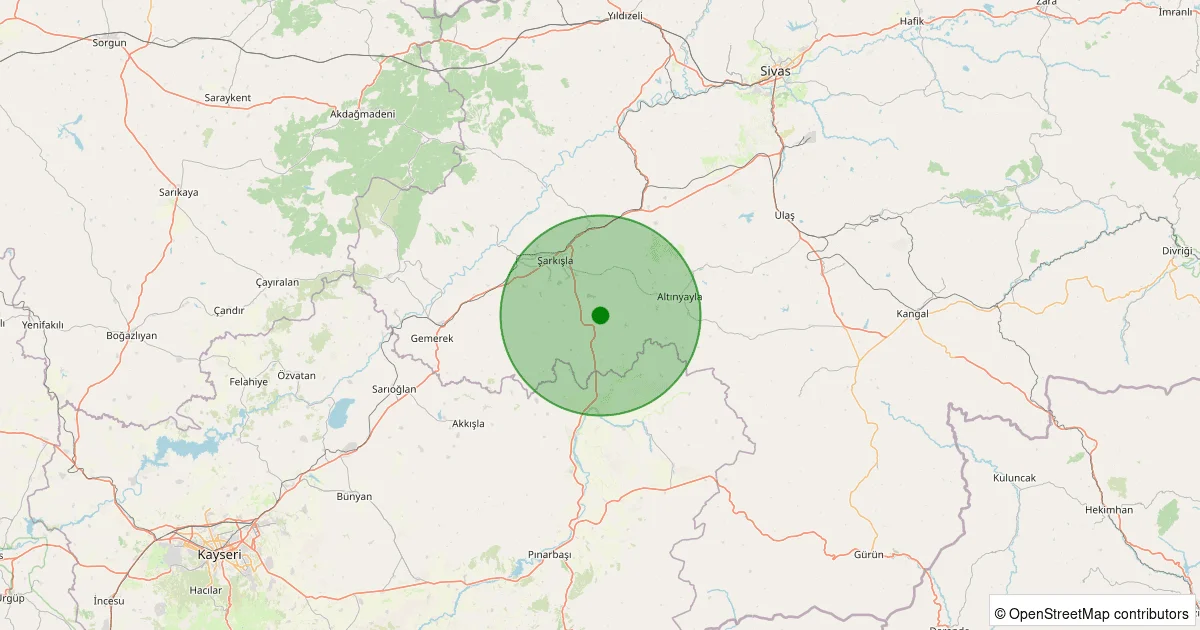 08 Ekim 2025 saat 06:30 - Şarkışla - Uçuk Köyü - 1.90ml depreminin harita gösterimi