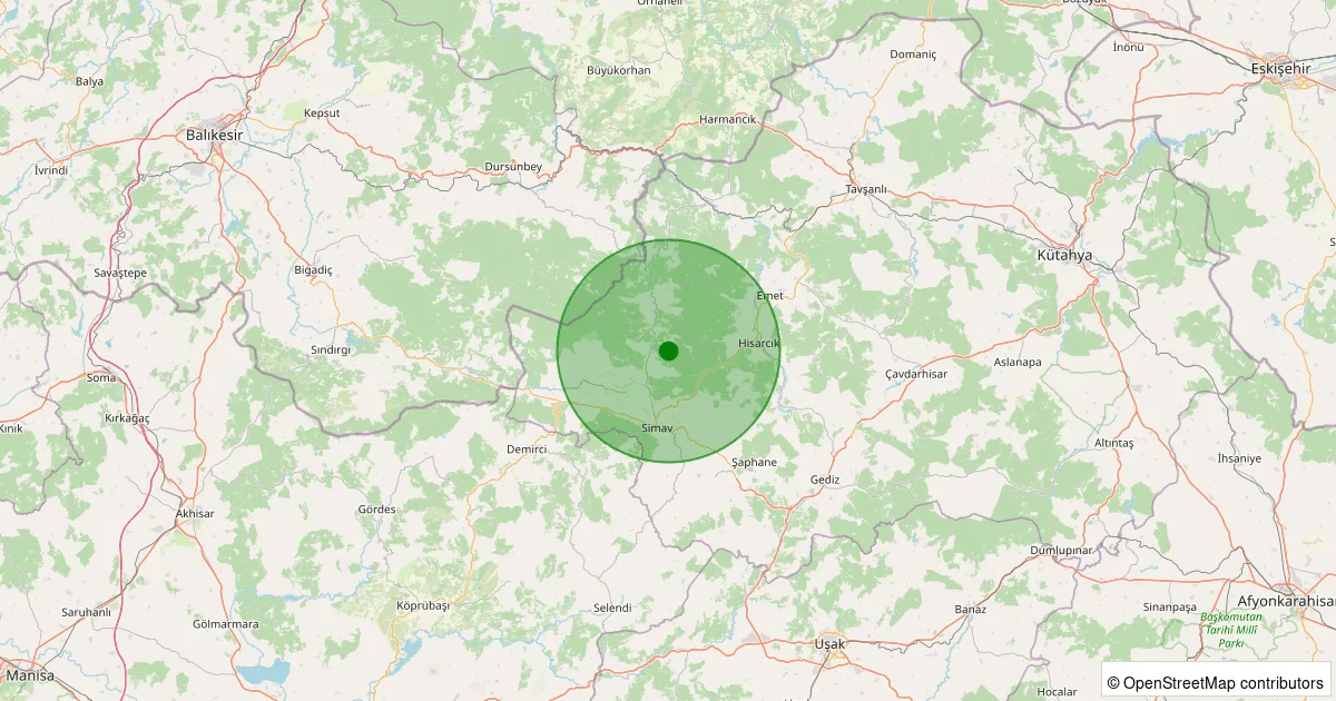 08 Ekim 2025 saat 05:00 - Simav - Yemişli Köyü - 1.70ml depreminin harita gösterimi