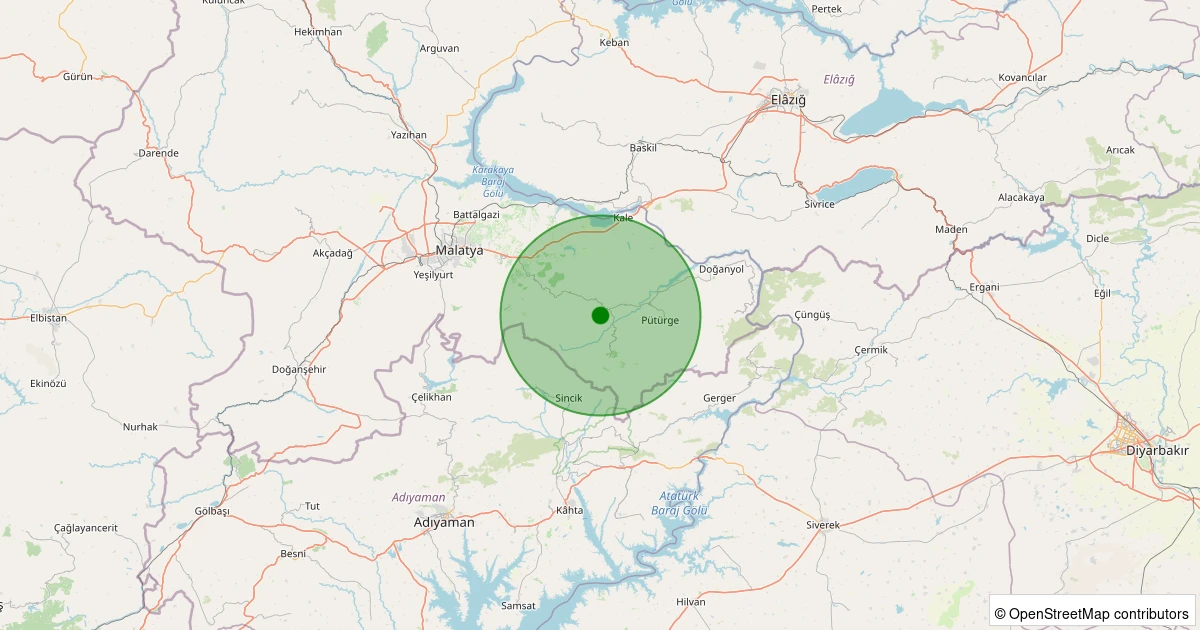 01 Kasım 2025 saat 17:20 - Pütürge - Kökpınar Köyü - 1.20ml depreminin harita gösterimi