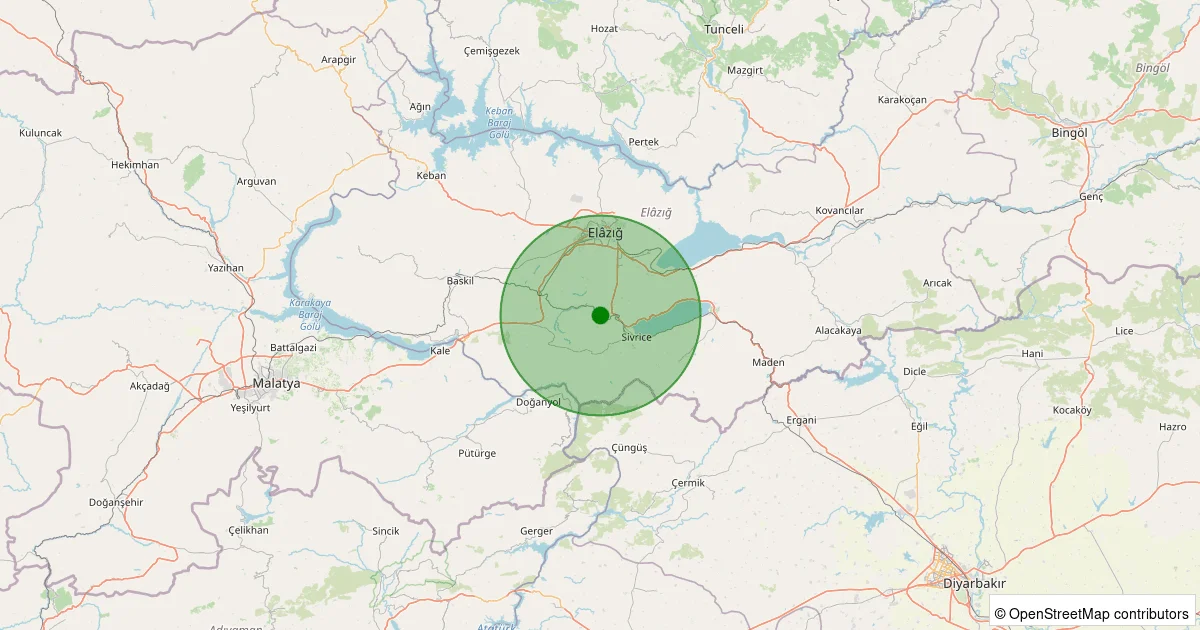08 Ekim 2025 saat 01:50 - Sivrice - Dedeyolu Köyü - 1.70ml depreminin harita gösterimi