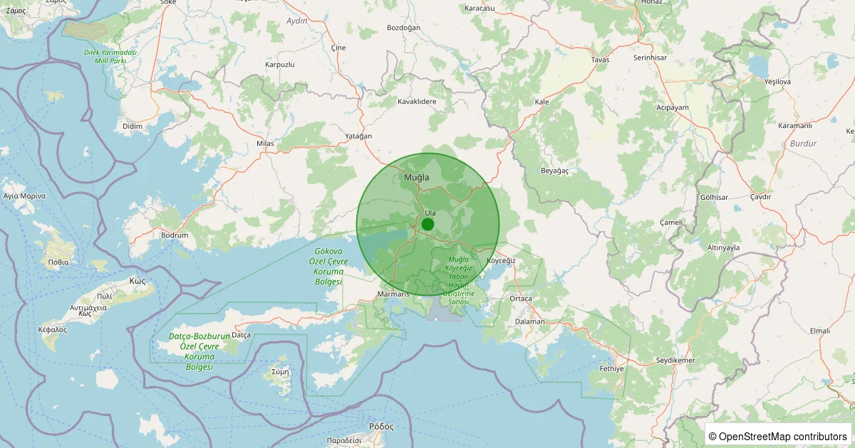 08 Ekim 2025 saat 01:44 - Ula - Gökova - 1.40ml depreminin harita gösterimi