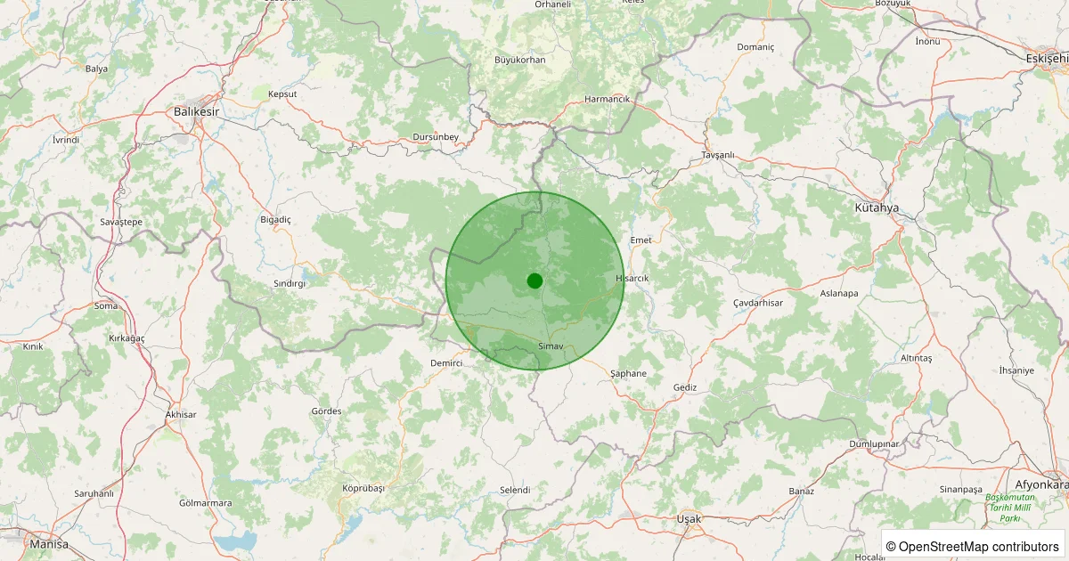 08 Ekim 2025 saat 01:38 - Simav - Yeniler Köyü - 1.40ml depreminin harita gösterimi