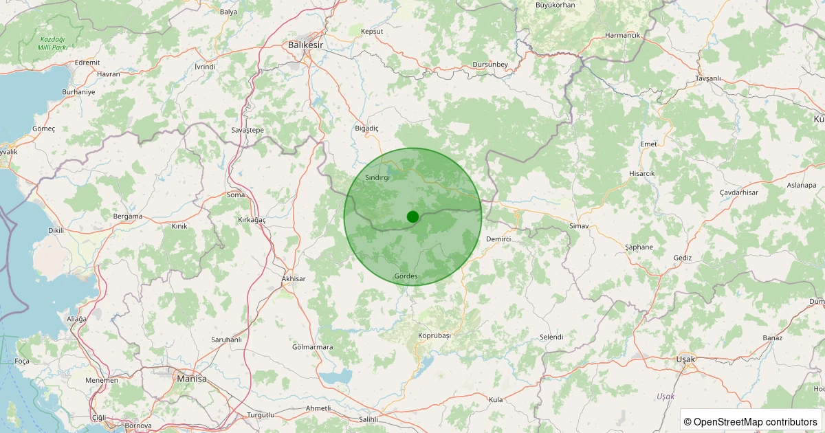 01 Kasım 2025 saat 19:24 - Sındırgı - Yüreğil/Merkez - 1.50ml depreminin harita gösterimi