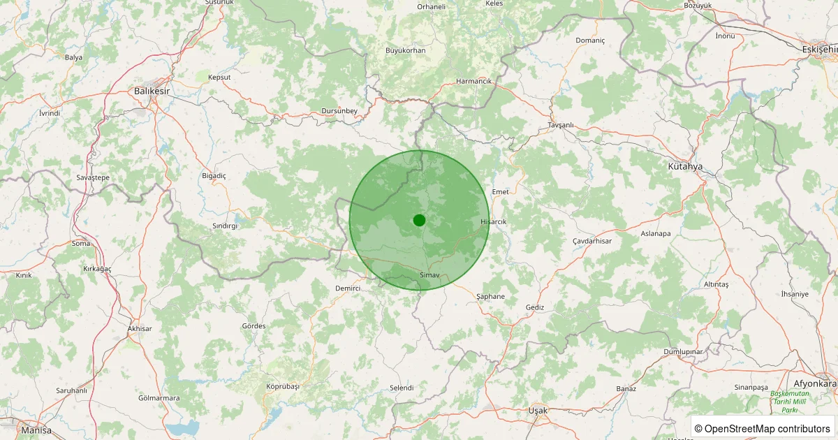 08 Ekim 2025 saat 01:19 - Simav - Karakoca Köyü - 1.30ml depreminin harita gösterimi