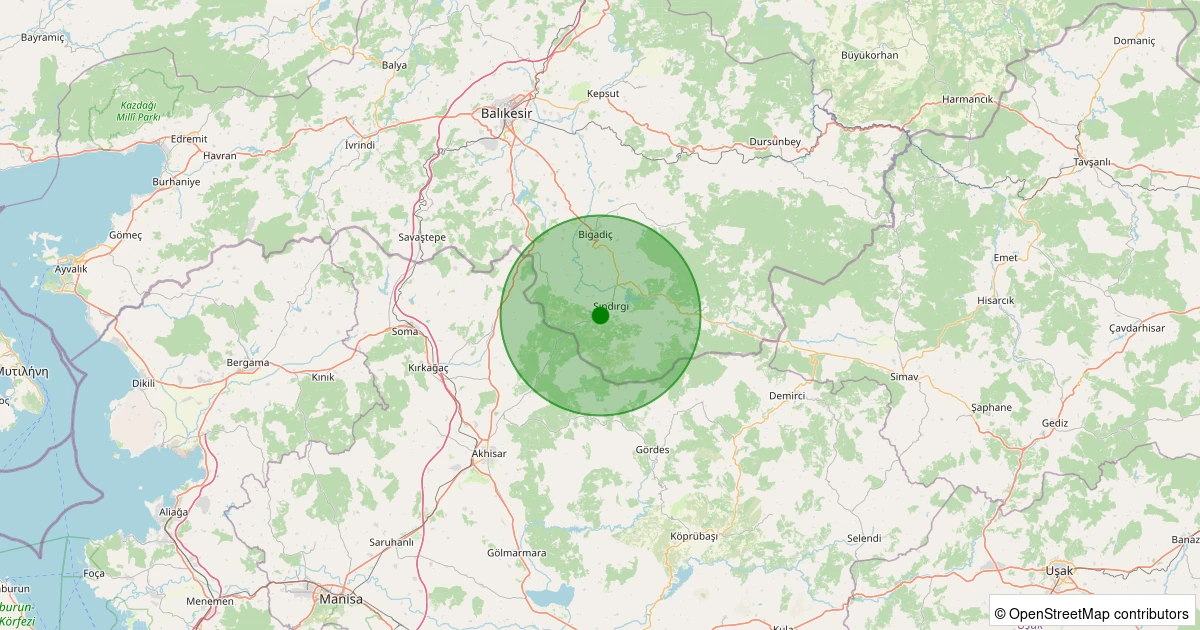 01 Kasım 2025 saat 19:30 - Sındırgı - 2.10ml depreminin harita gösterimi