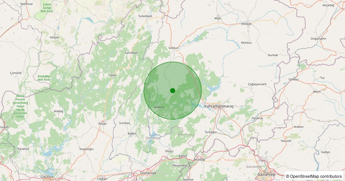 07 Ekim 2025 saat 23:34 - Andırın - Kargaçayırı Köyü - 2.70ml depreminin harita gösterimi
