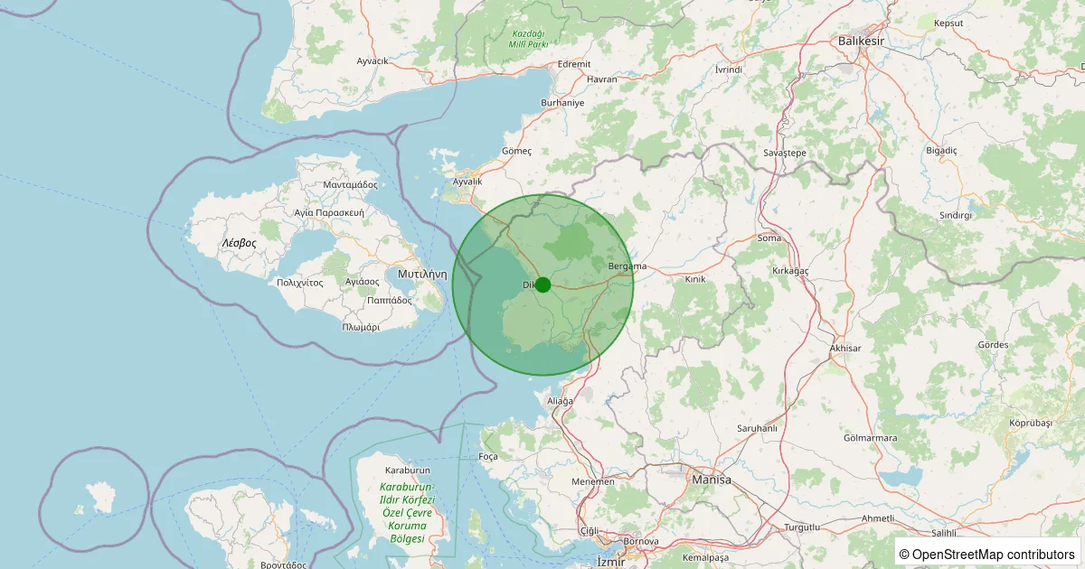 07 Ekim 2025 saat 23:21 - Dikili - İsmetpaşa - 1.90ml depreminin harita gösterimi