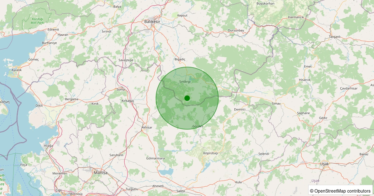 01 Kasım 2025 saat 22:59 - Sındırgı - Kınık - 1.50ml depreminin harita gösterimi