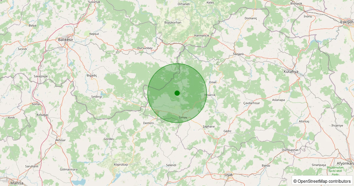 07 Ekim 2025 saat 20:34 - Simav - Karakoca Köyü - 1.30ml depreminin harita gösterimi