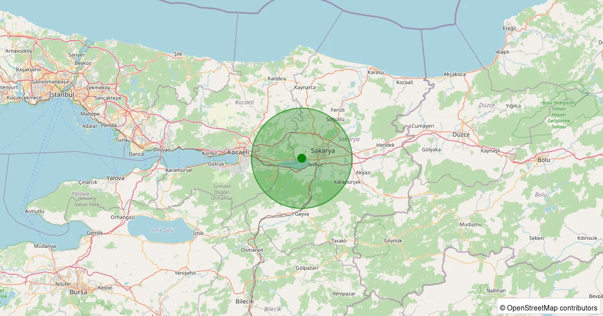 07 Ekim 2025 saat 17:22 - Serdivan - Aşağıdere - 1.30ml depreminin harita gösterimi