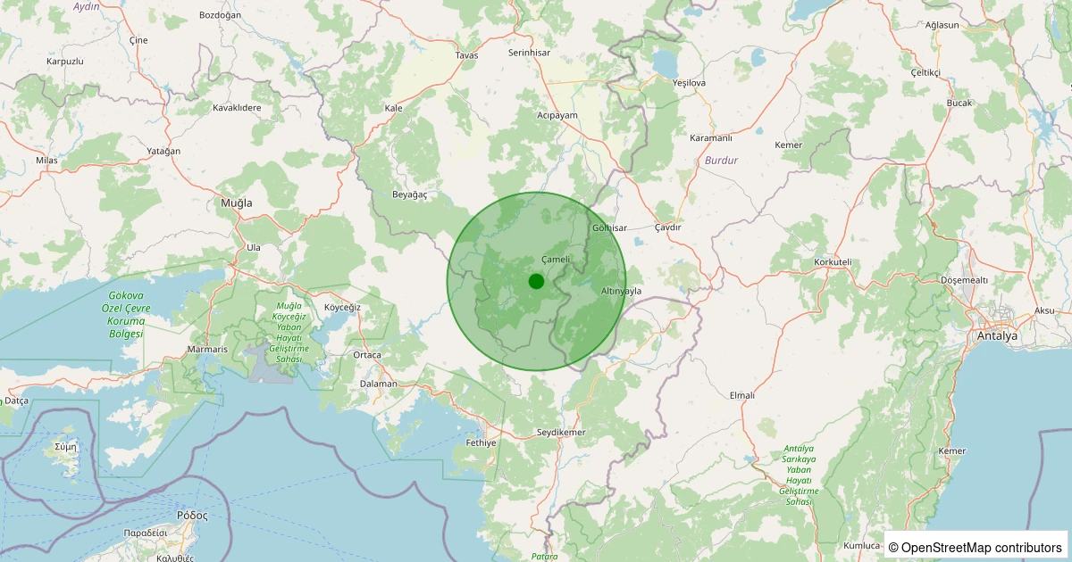 02 Kasım 2025 saat 13:57 - Çameli - Cevizli - 1.40ml depreminin harita gösterimi