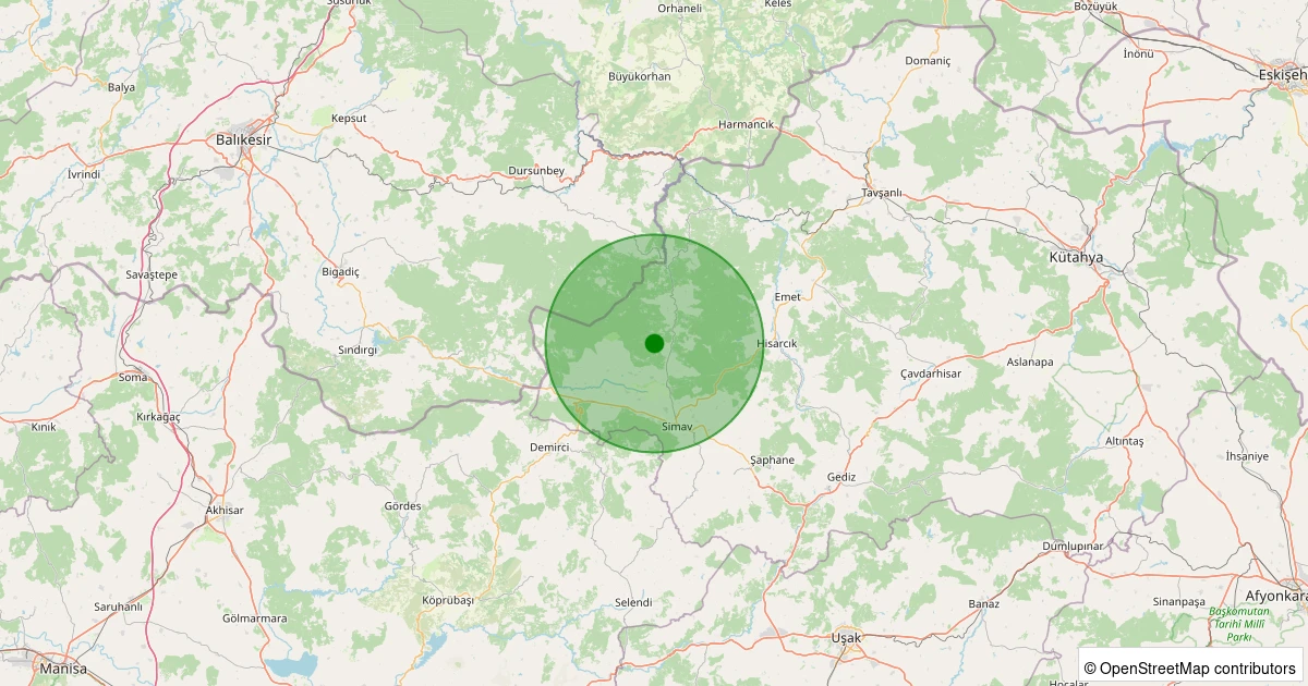 02 Kasım 2025 saat 15:20 - Simav - Yeniler Köyü - 1.80ml depreminin harita gösterimi