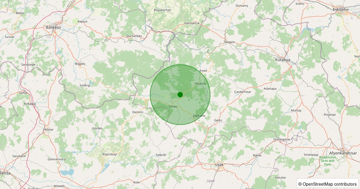 02 Kasım 2025 saat 15:51 - Simav - Karacaören Köyü - 0.90ml depreminin harita gösterimi