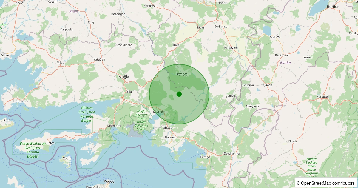 02 Kasım 2025 saat 17:52 - Köyceğiz - Otmanlar - 2.00ml depreminin harita gösterimi