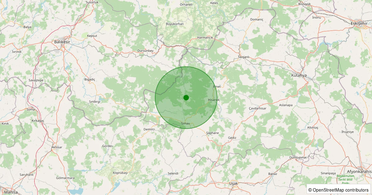 06 Ekim 2025 saat 19:45 - Simav - Yeşildere Köyü - 2.50ml depreminin harita gösterimi