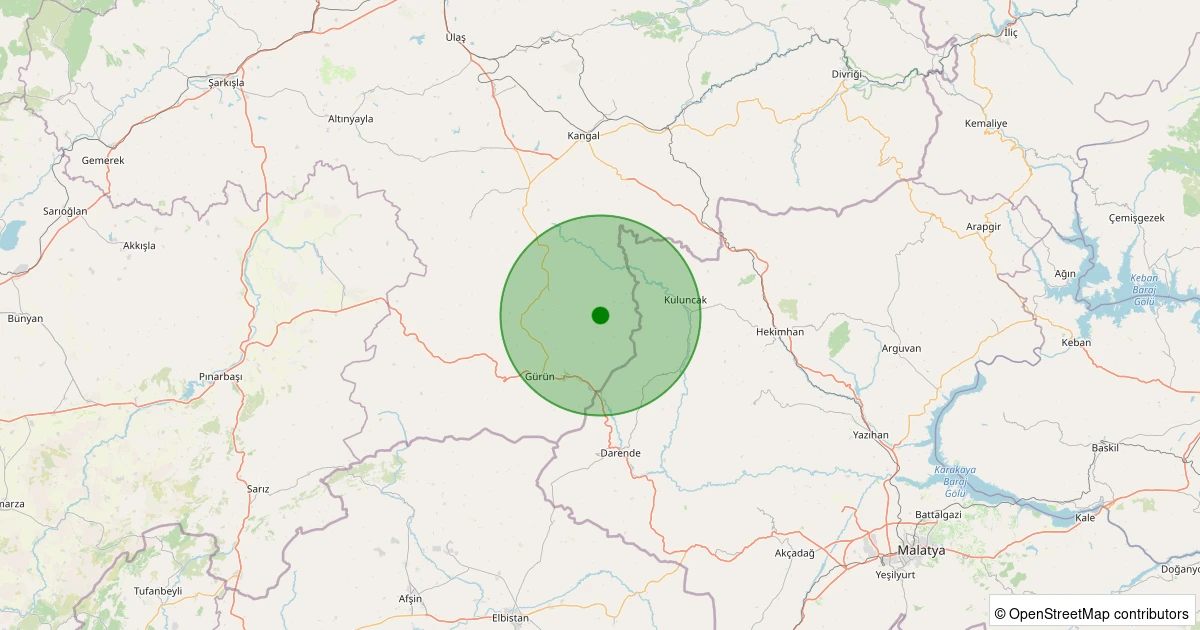 02 Kasım 2025 saat 21:04 - Gürün - Külahlı Köyü - 1.70ml depreminin harita gösterimi