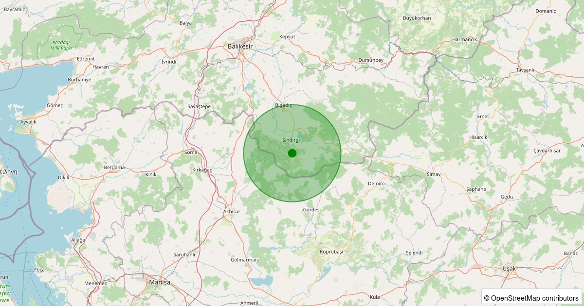 02 Kasım 2025 saat 21:21 - Sındırgı - Emendere - 2.00ml depreminin harita gösterimi