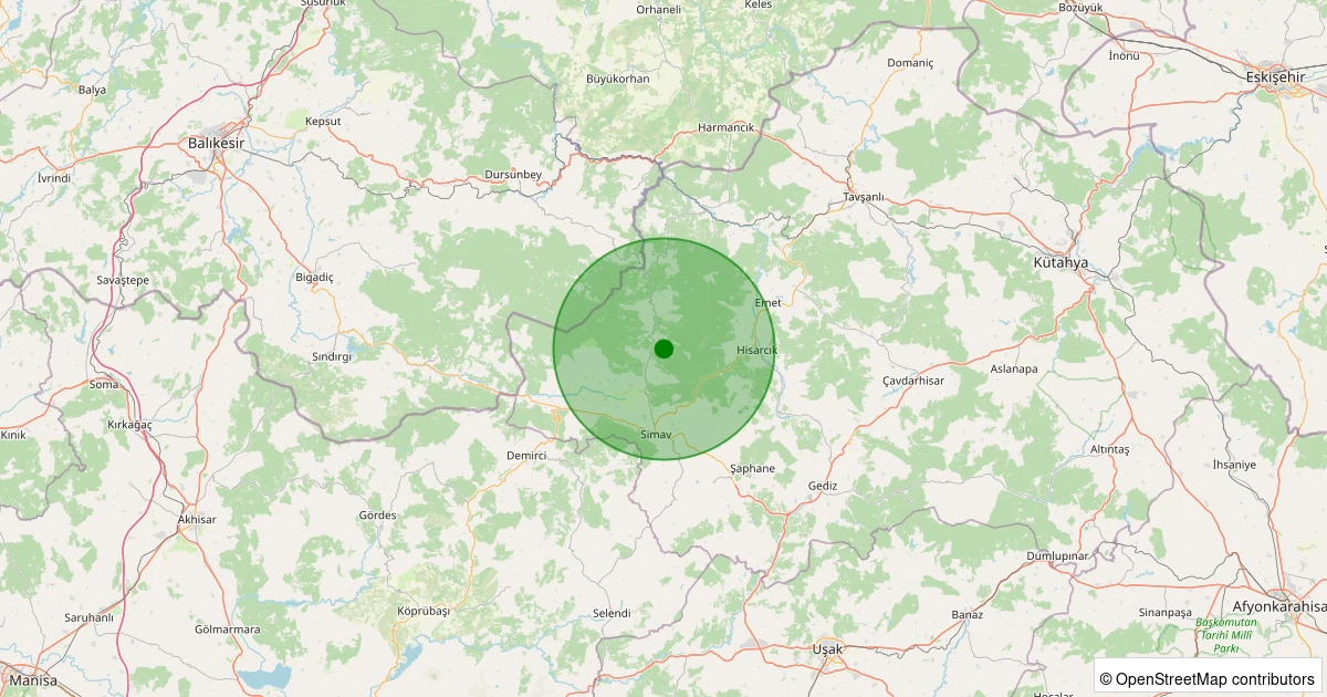 02 Kasım 2025 saat 21:35 - Simav - Maden Köyü - 1.30ml depreminin harita gösterimi