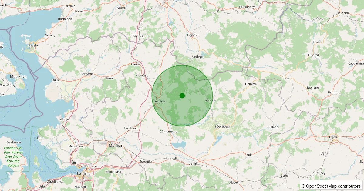 06 Ekim 2025 saat 13:34 - Akhisar - Sarnıç Köyü - 1.10ml depreminin harita gösterimi