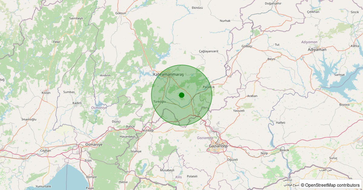 02 Kasım 2025 saat 22:19 - Dulkadiroğlu - 1.50ml depreminin harita gösterimi