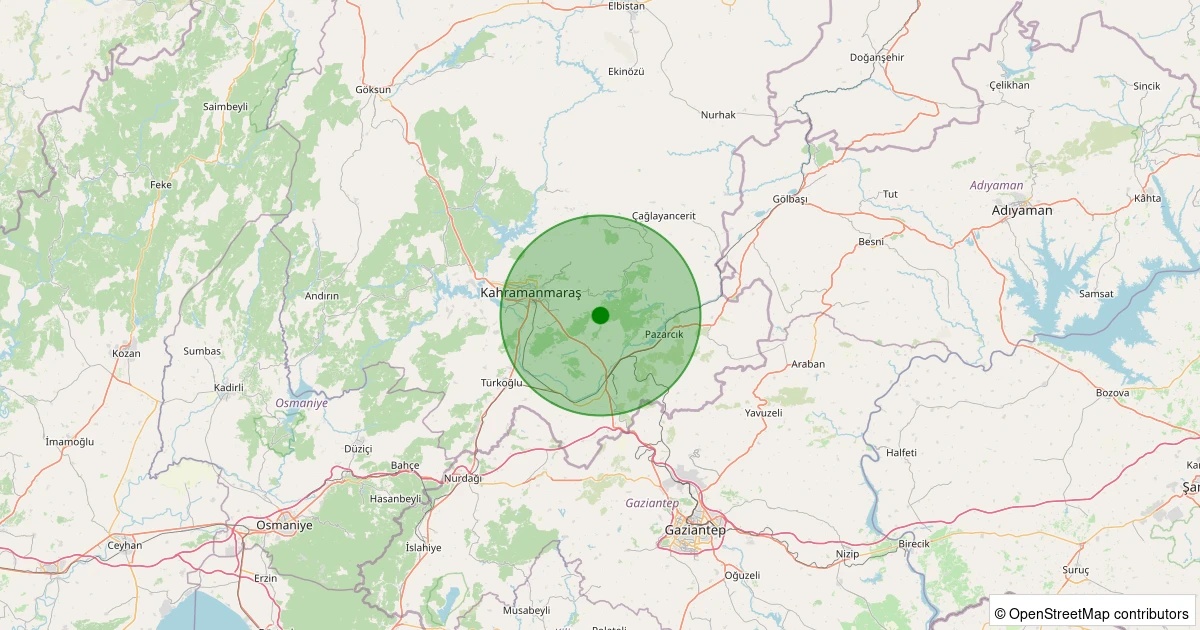 02 Kasım 2025 saat 22:22 - Dulkadiroğlu - 1.00ml depreminin harita gösterimi