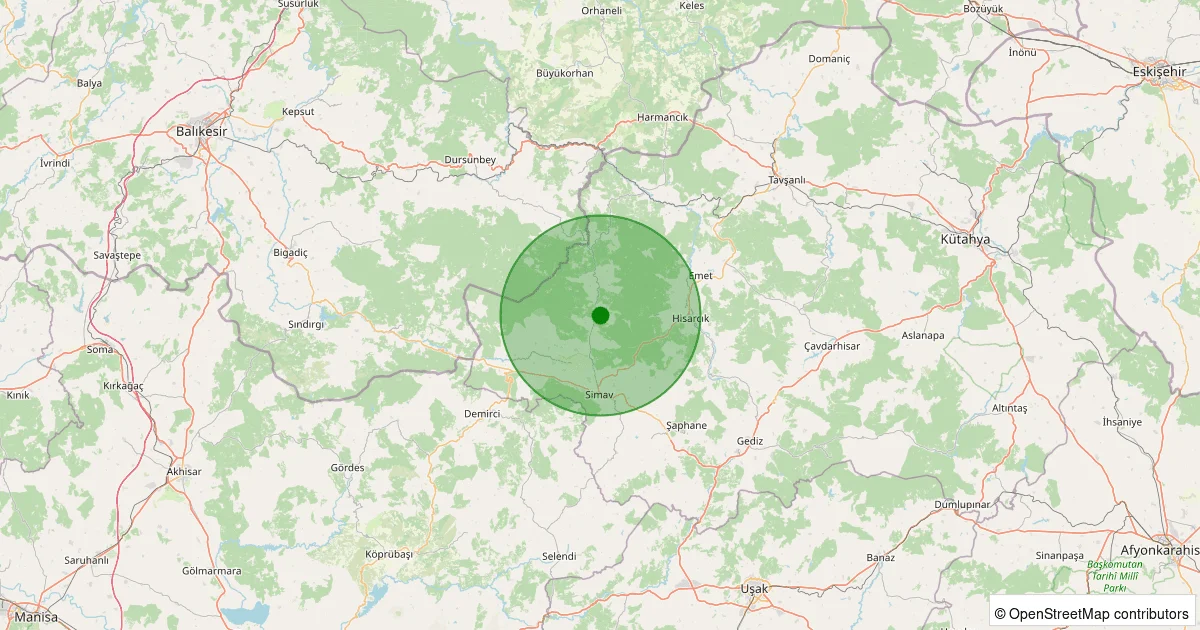06 Ekim 2025 saat 09:19 - Simav - Maden Köyü - 2.40ml depreminin harita gösterimi