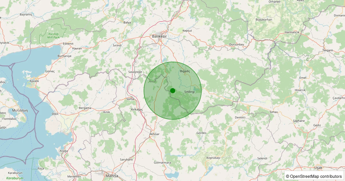 06 Ekim 2025 saat 08:07 - Sındırgı - Karakaya - 2.20ml depreminin harita gösterimi