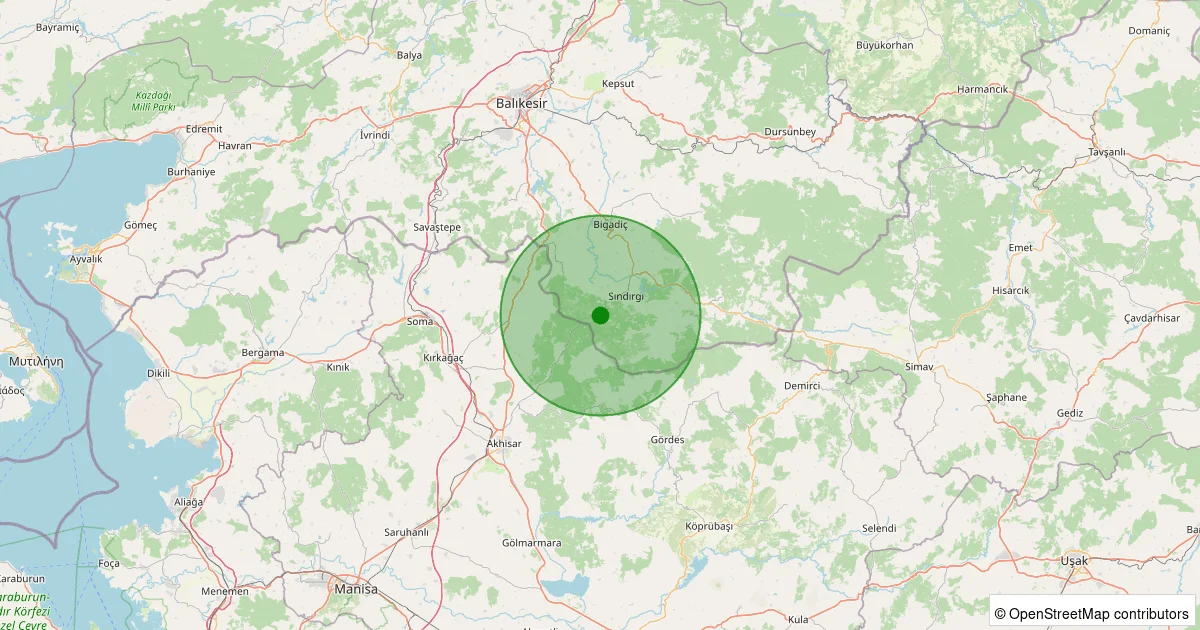 06 Ekim 2025 saat 06:29 - Sındırgı - Kertil - 1.80ml depreminin harita gösterimi