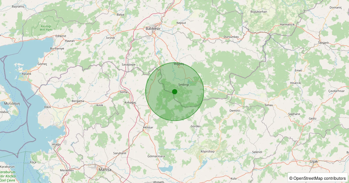 06 Ekim 2025 saat 05:59 - Sındırgı - Kertil - 1.50ml depreminin harita gösterimi