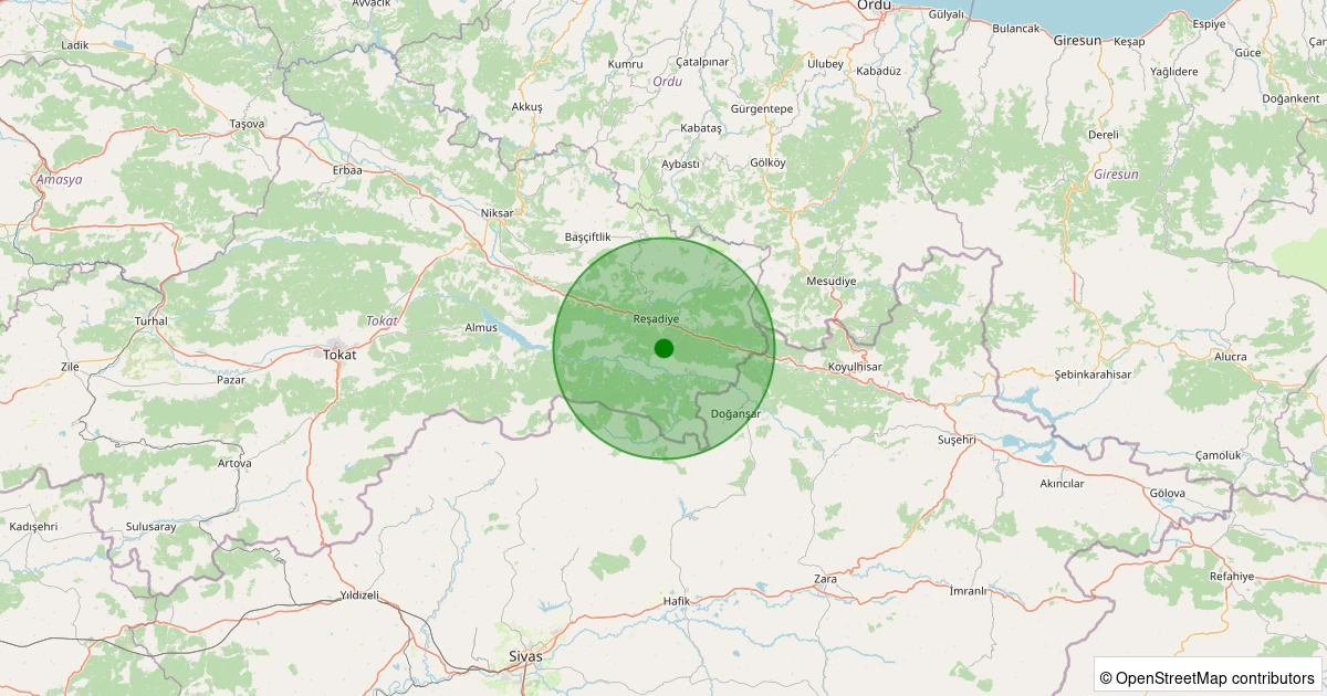03 Kasım 2025 saat 01:20 - Reşadiye - Altıparmak - 1.80ml depreminin harita gösterimi