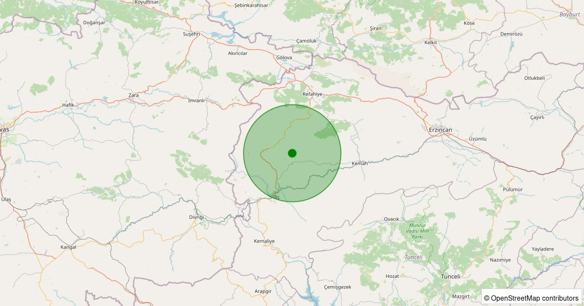 03 Kasım 2025 saat 09:12 - Kemah - Gülbahçe Köyü - 1.20ml depreminin harita gösterimi