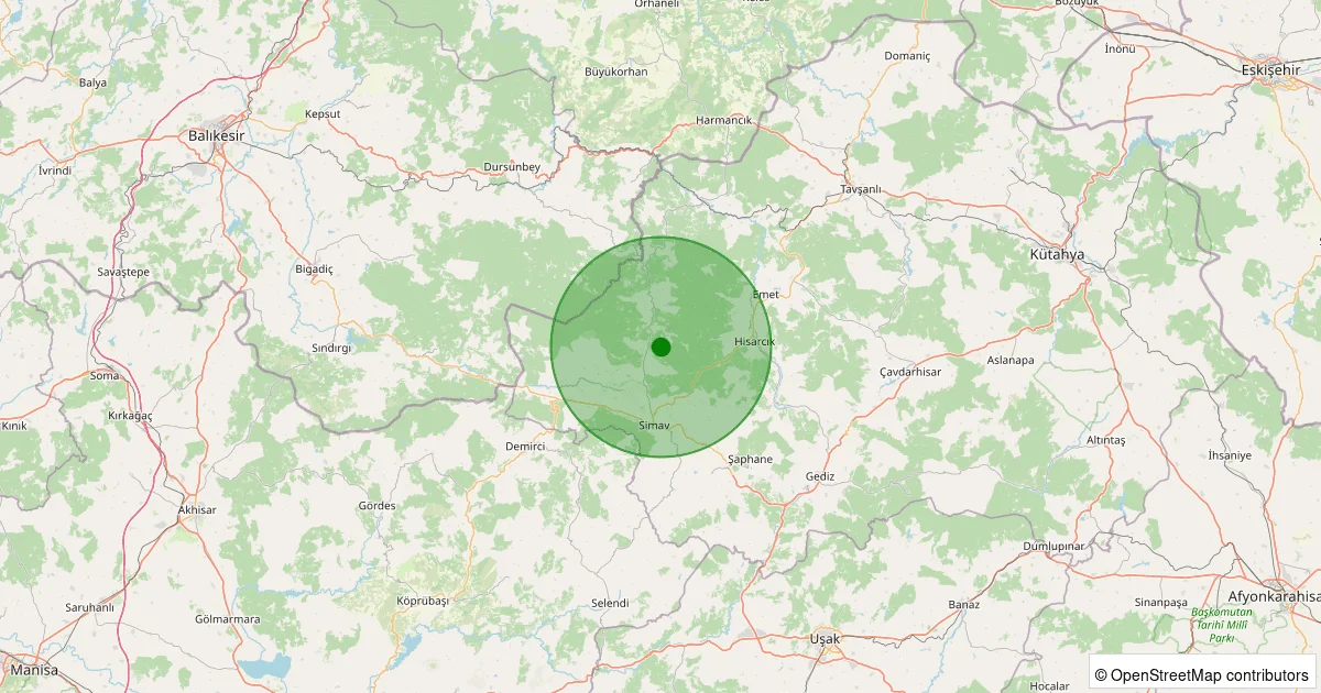 05 Ekim 2025 saat 02:41 - Simav - Yemişli Köyü - 1.70ml depreminin harita gösterimi
