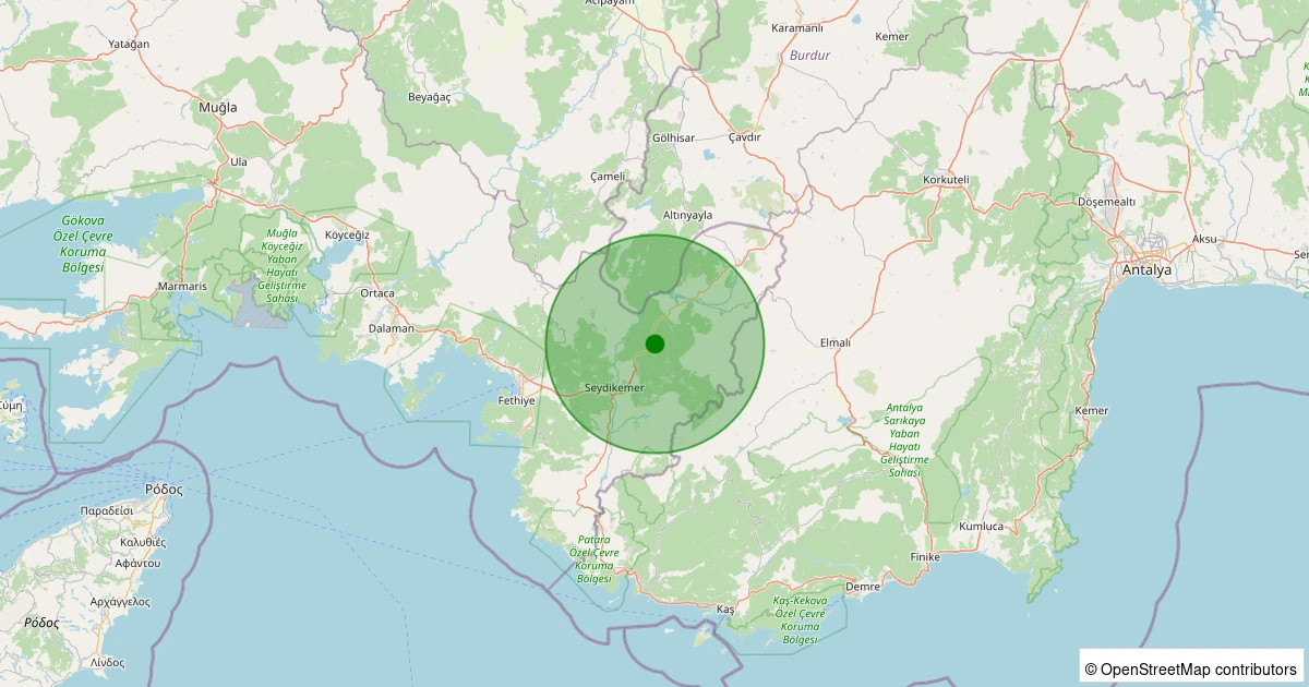 18 Ağustos 2025 saat 07:15 - Seydikemer - Bayır - 2.90ml depreminin harita gösterimi