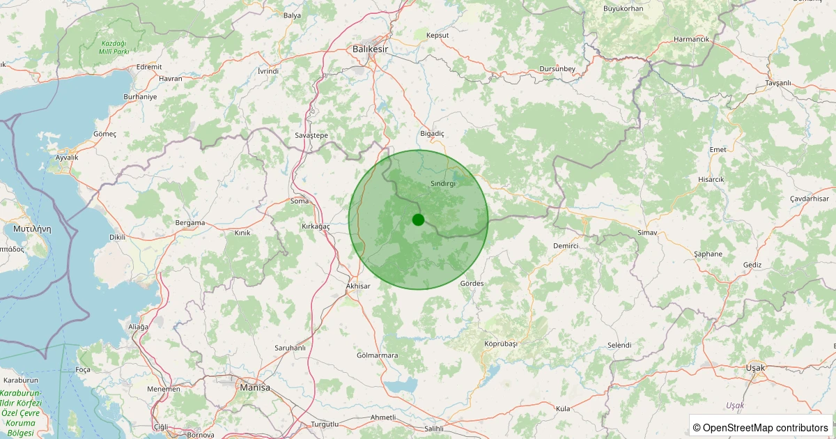18 Ağustos 2025 saat 05:30 - Akhisar - Sağrakçı Köyü - 1.60ml depreminin harita gösterimi