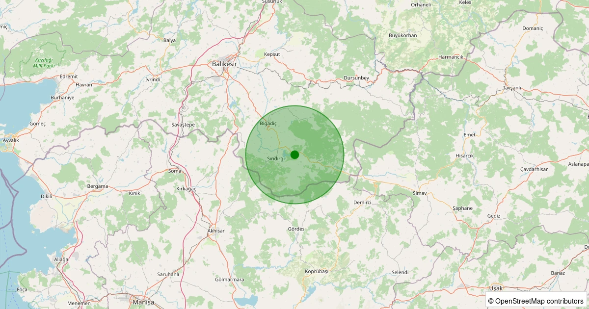 18 Ağustos 2025 saat 05:25 - Sındırgı - Osmanlar - 1.30ml depreminin harita gösterimi
