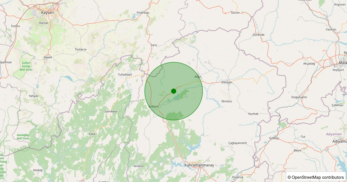 18 Ağustos 2025 saat 05:09 - Göksun - Yeniyapan - 1.60ml depreminin harita gösterimi