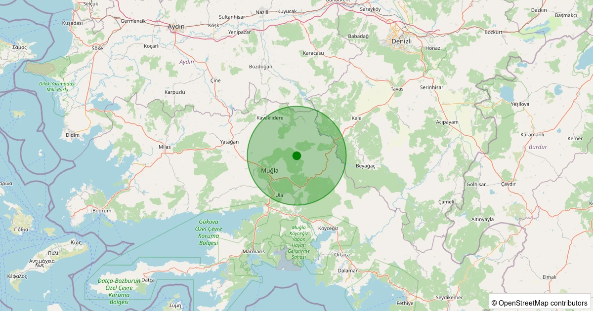18 Ağustos 2025 saat 01:37 - Menteşe - Özlüce - 2.00ml depreminin harita gösterimi