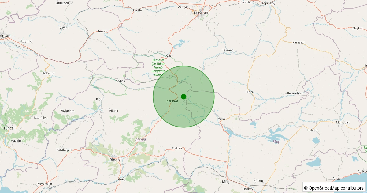18 Ağustos 2025 saat 00:46 - Karlıova - Kargapazar Köyü - 2.70ml depreminin harita gösterimi