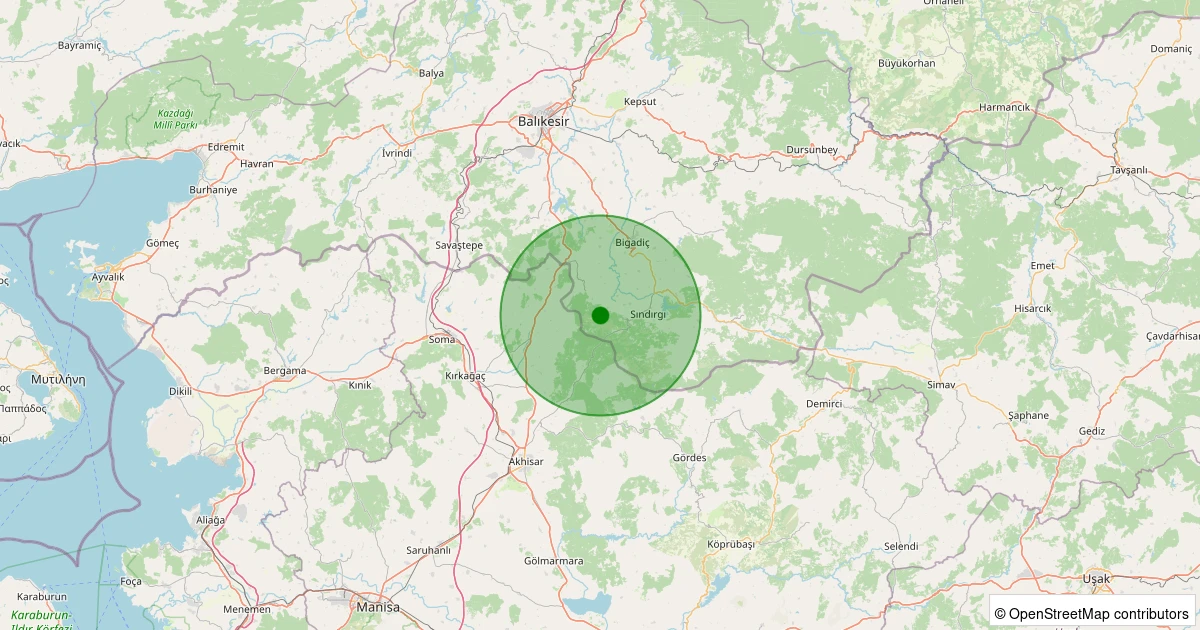 18 Ağustos 2025 saat 00:11 - Sındırgı - Alakır - 3.30ml depreminin harita gösterimi
