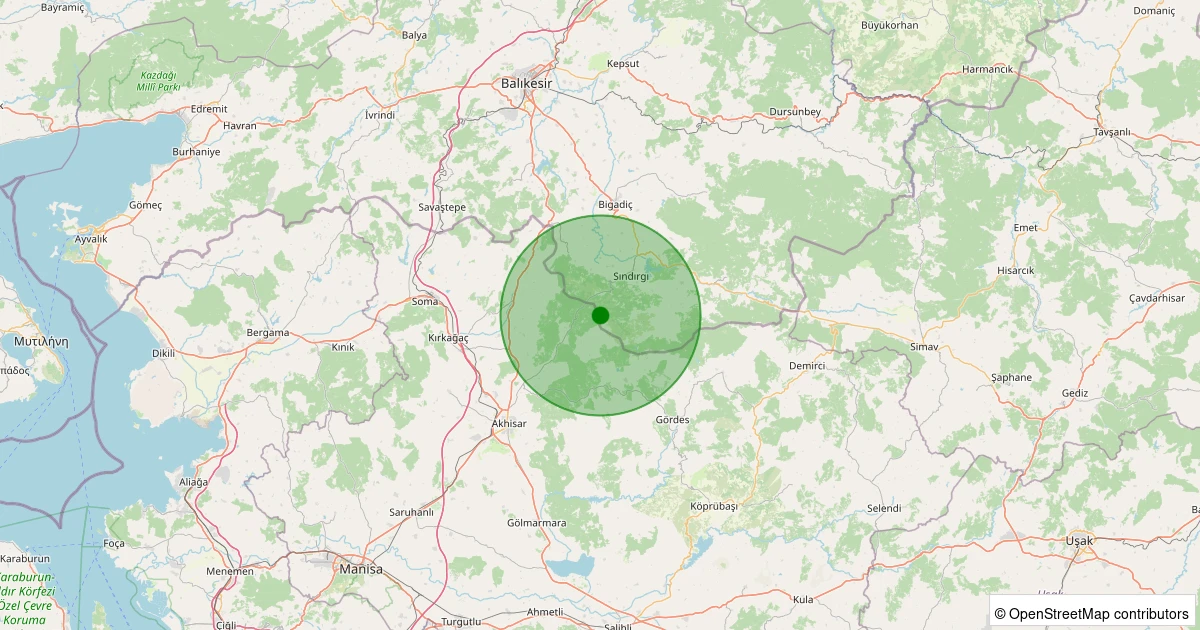 17 Ağustos 2025 saat 22:10 - Sındırgı - 2.20ml depreminin harita gösterimi