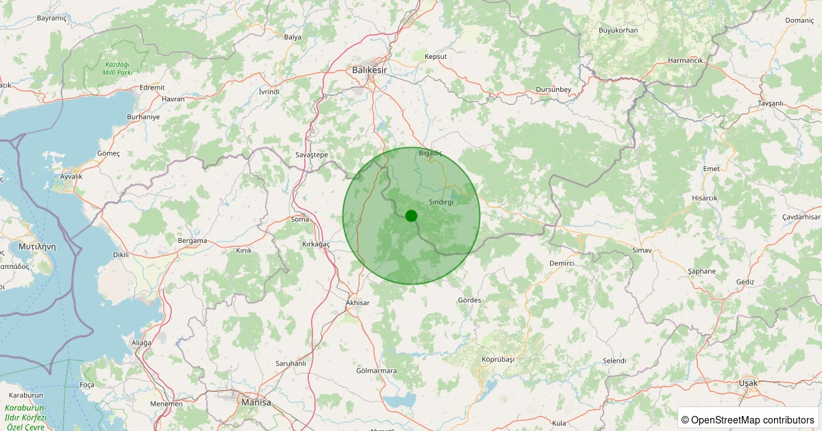 17 Ağustos 2025 saat 17:32 - Sındırgı - Alakır - 1.80ml depreminin harita gösterimi